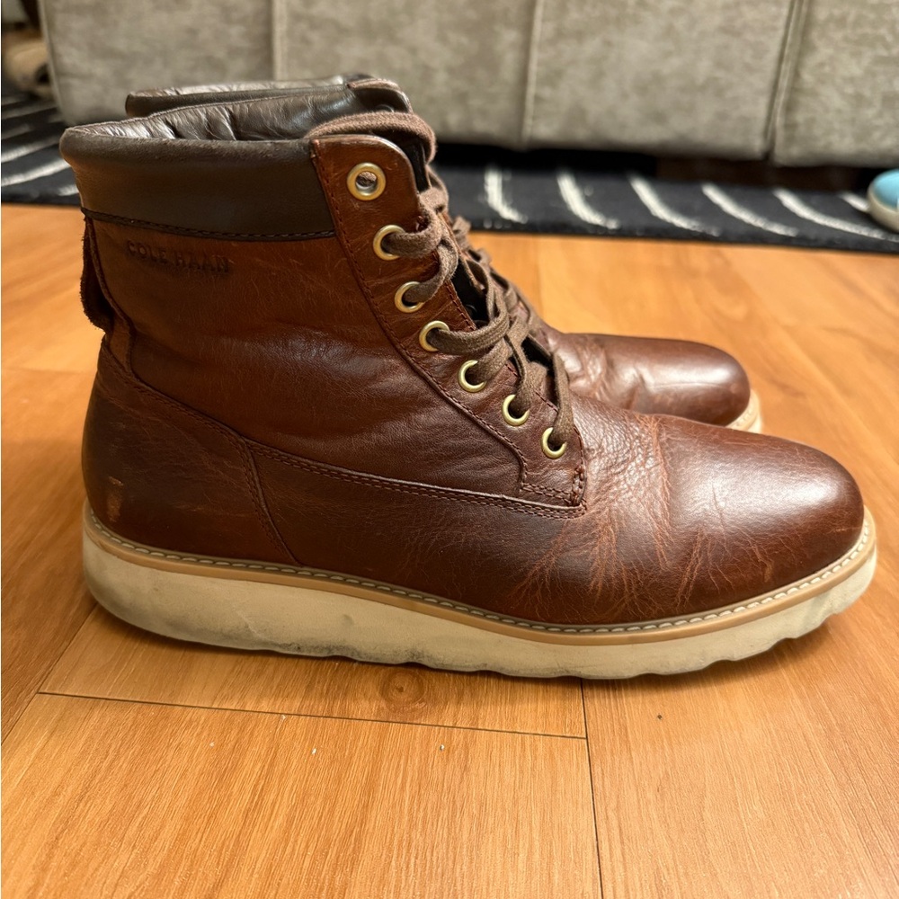 Cole Haan Brown Leather Lace-Up Boots